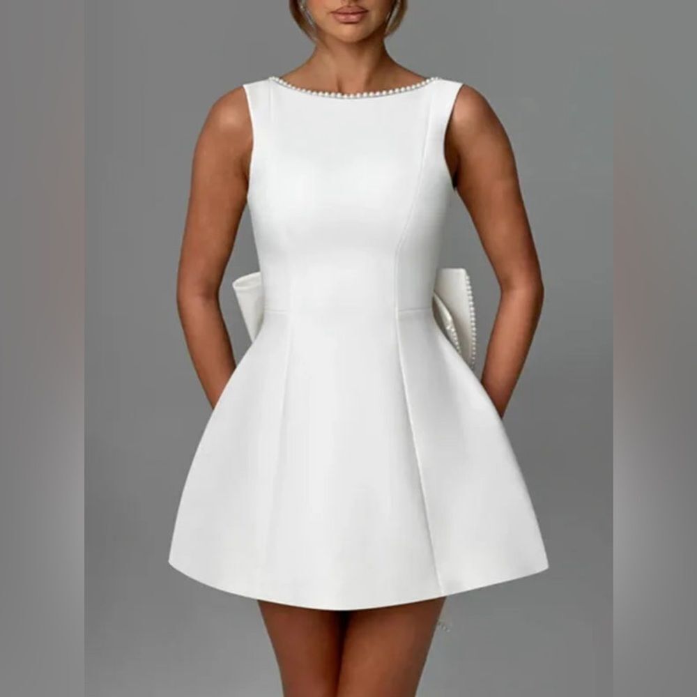 Elegant White Dress with Pearl Accents